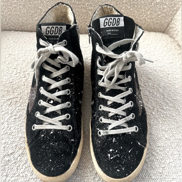 COPY - Golden Goose Francy black suede with white splatter paint sz 39 sz9 - Picture 3 of 10